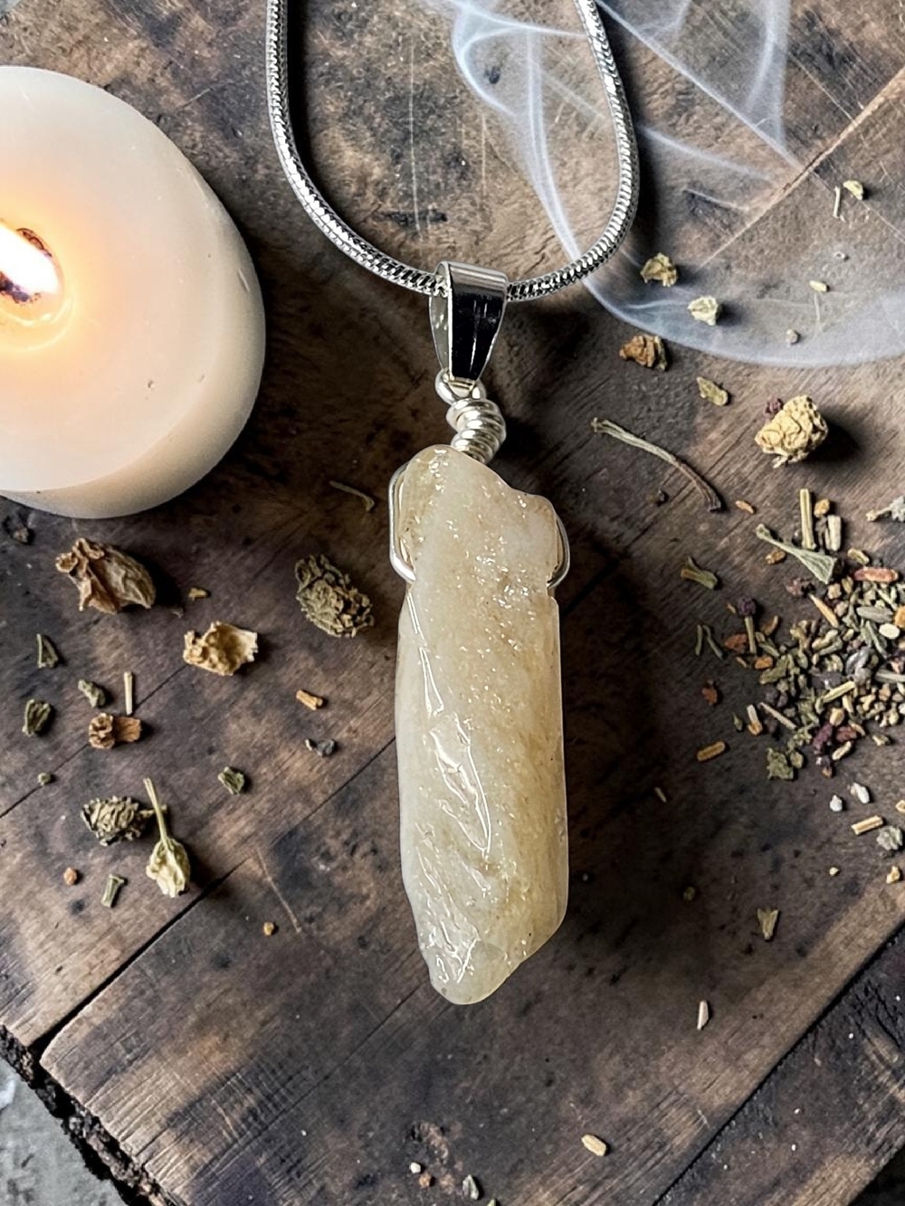Handcrafted Cream Crystal Point Pendant Necklace - Women's Jewelry